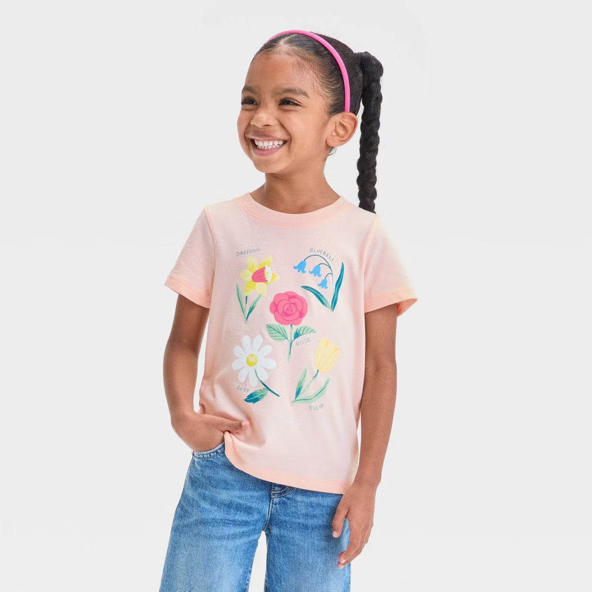 Toddler Girls' Flowers Graphic T-Shirt - Cat & Jack™ Light Peach | Target