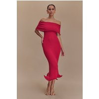 Molly Off Shoulder Knit Midi Dress - Raspberry I MESHKI I Size S | MESHKI US
