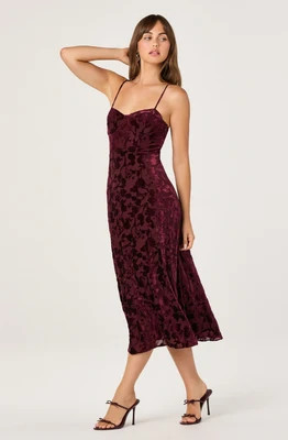 ASTR the Label | Velvet Floral Burnout Bustier Dress in Navy | Size L | ASTR The Label (US)
