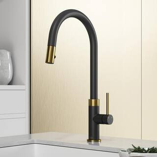 VIGO Bristol Single Handle Pull-Down Sprayer Kitchen Faucet in Matte Brushed Gold and Matte Black... | The Home Depot