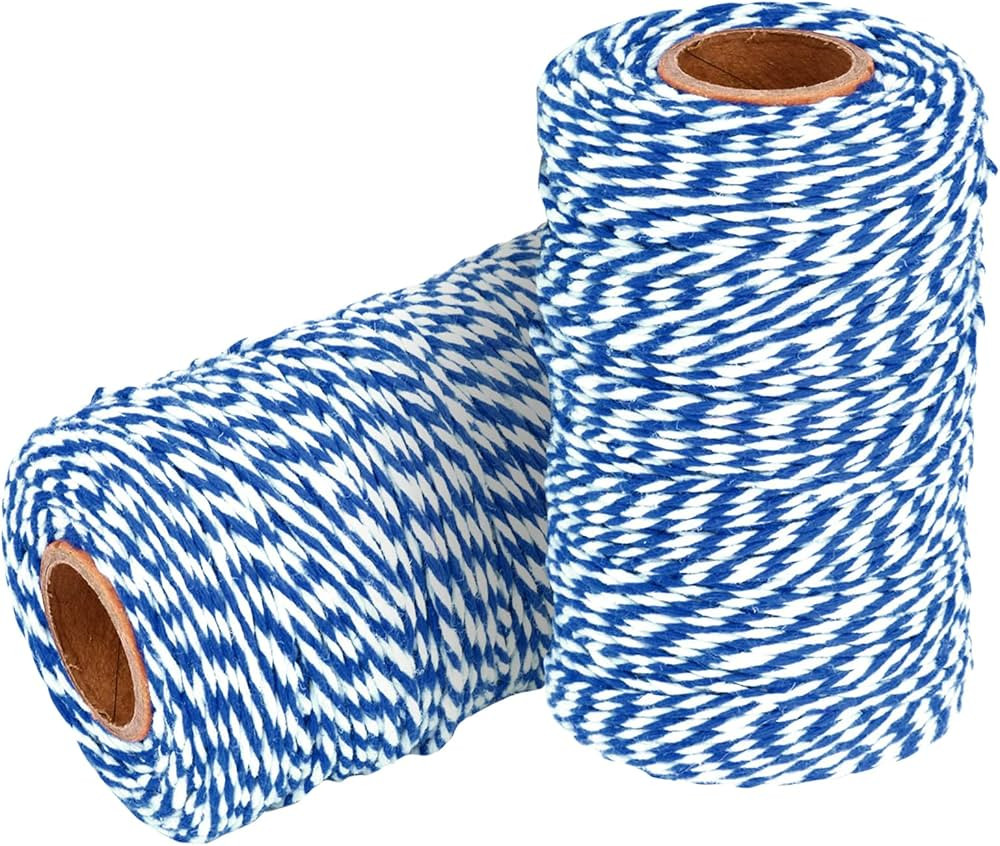 Cotton Twine String Bakers Rope: 2 Roll Twines for Crafts Gift Wrapping - 656 Feet Blue White Twi... | Amazon (US)