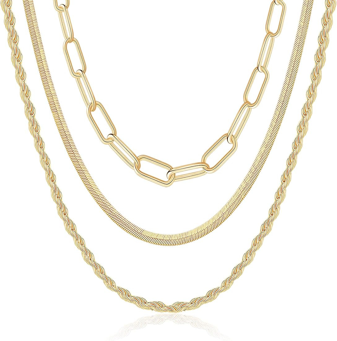 Hidepoo Gold Layered Necklaces for Women, 14K Gold Plated Dainty Coin Pendant Choker Necklace Herrin | Amazon (US)