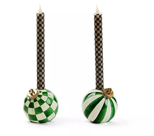 MacKenzie - Childs Set of 2 Ornament Candle Holders and Flicker Tapers - QVC.com | QVC