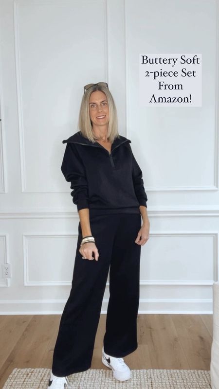 ⭐️ 20% off the most comfortable 2 piece set! It is seriously the softest smoothest material! Great quality set from Amazon! Wide leg Pants have pockets and elastic waistband. Comes in other colors. Wearing a small. 

#LTKsalealert #LTKover40 #LTKfindsunder100