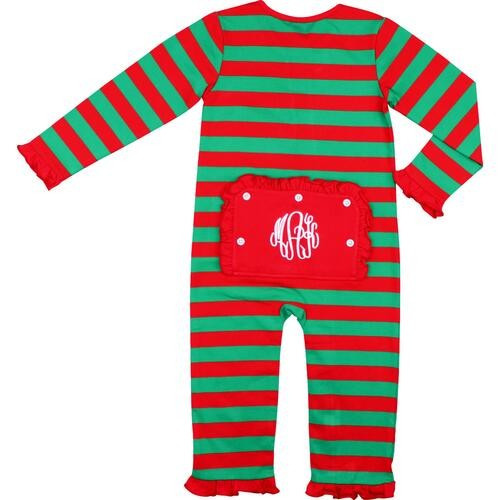 Girls Red And Green Stripe Zipper Pajamas - Shipping Early November | Cecil and Lou