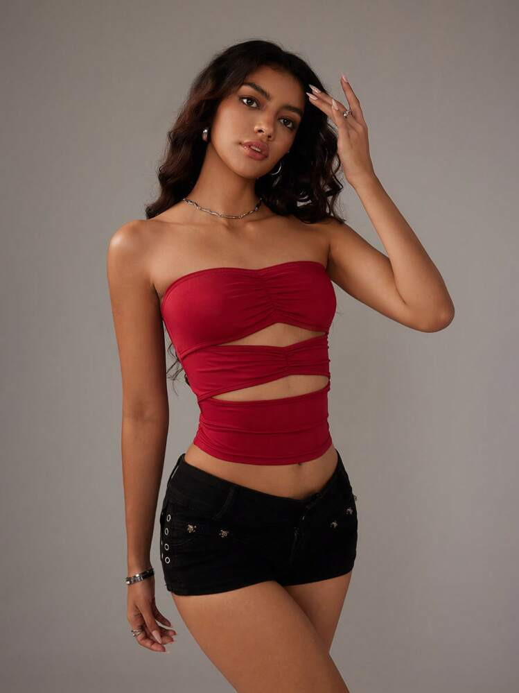 TRNVIE Women's Sexy Solid Color Hollow-Out Tube Top, Summer | SHEIN