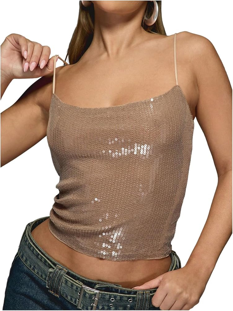 SOLY HUX Women's Glitter Sequin Cami Tops Sparkly Going Out Tops Spaghetti Strap Camisole Y2K Par... | Amazon (US)