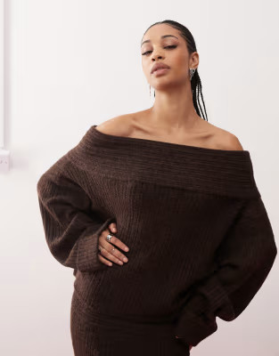COLLUSION knitted off shoulder jumper co ord in brown | ASOS (Global)