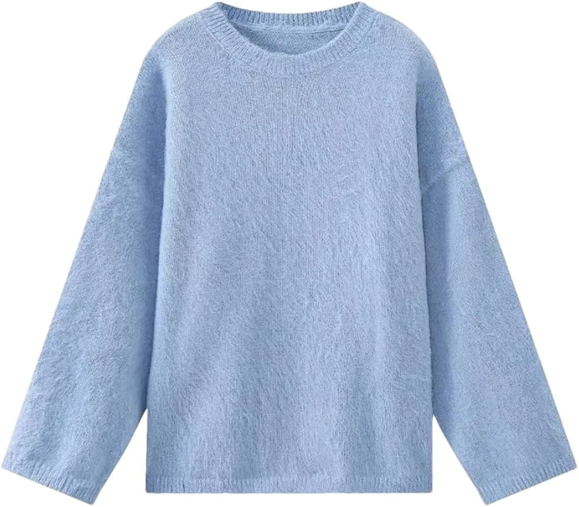 Fnfmrfmr Women Striped Contrast Color Knit Sweater Long Sleeve O-Neck Loose Crop Pullovers Warm J... | Amazon (US)