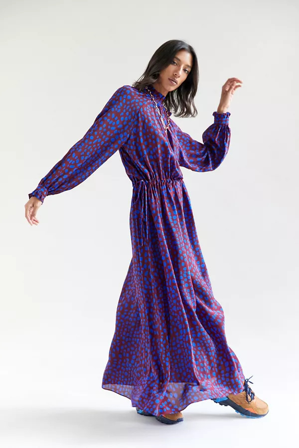 WHIT Maude Silk Mock Neck Maxi Dress | Urban Outfitters (US and RoW)