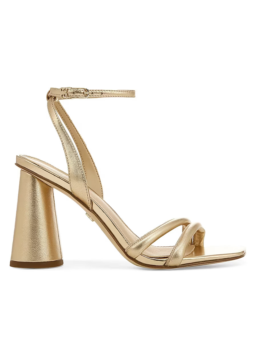 Women's Kia Metallic Leather Block-Heel Sandals - Gold Leaf - Size 6.5 | Saks Fifth Avenue
