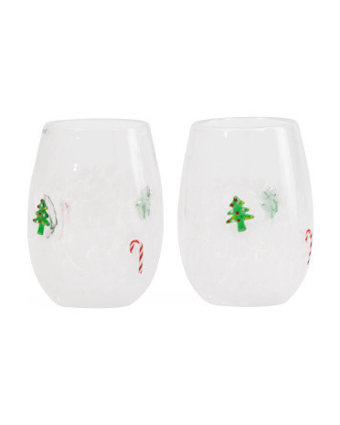 Set Of 2 Christmas Tree Stemless Confetti Glasses for Women | Marshalls