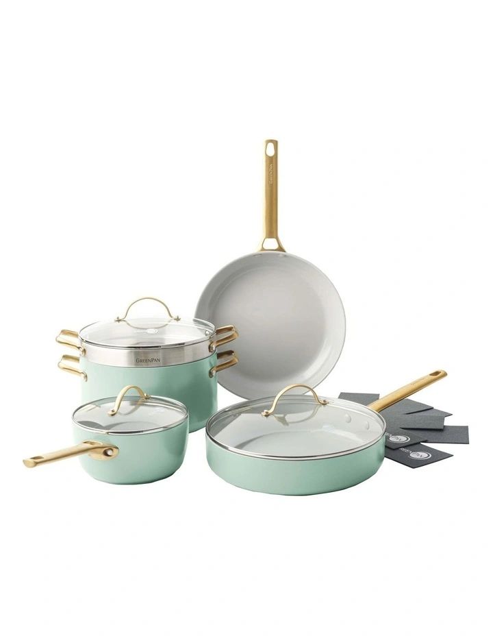 Padova 5 Piece Cookware Set with Bonus Protective Sheets in Mint Green | Myer