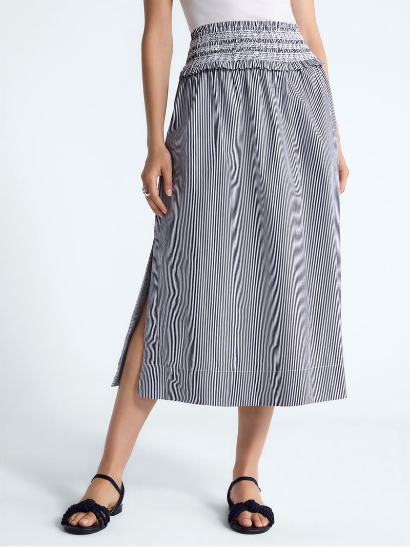Free Assembly Women's and Women's Plus Striped Cotton Maxi Skirt with Smocked Waist, Sizes XS-4X | Walmart (US)
