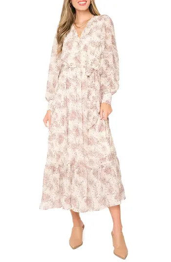 GIBSONLOOK Abstract Print Long Sleeve Maxi Dress in Dot Fawn Print at Nordstrom Rack, Size X-Large | Nordstrom Rack