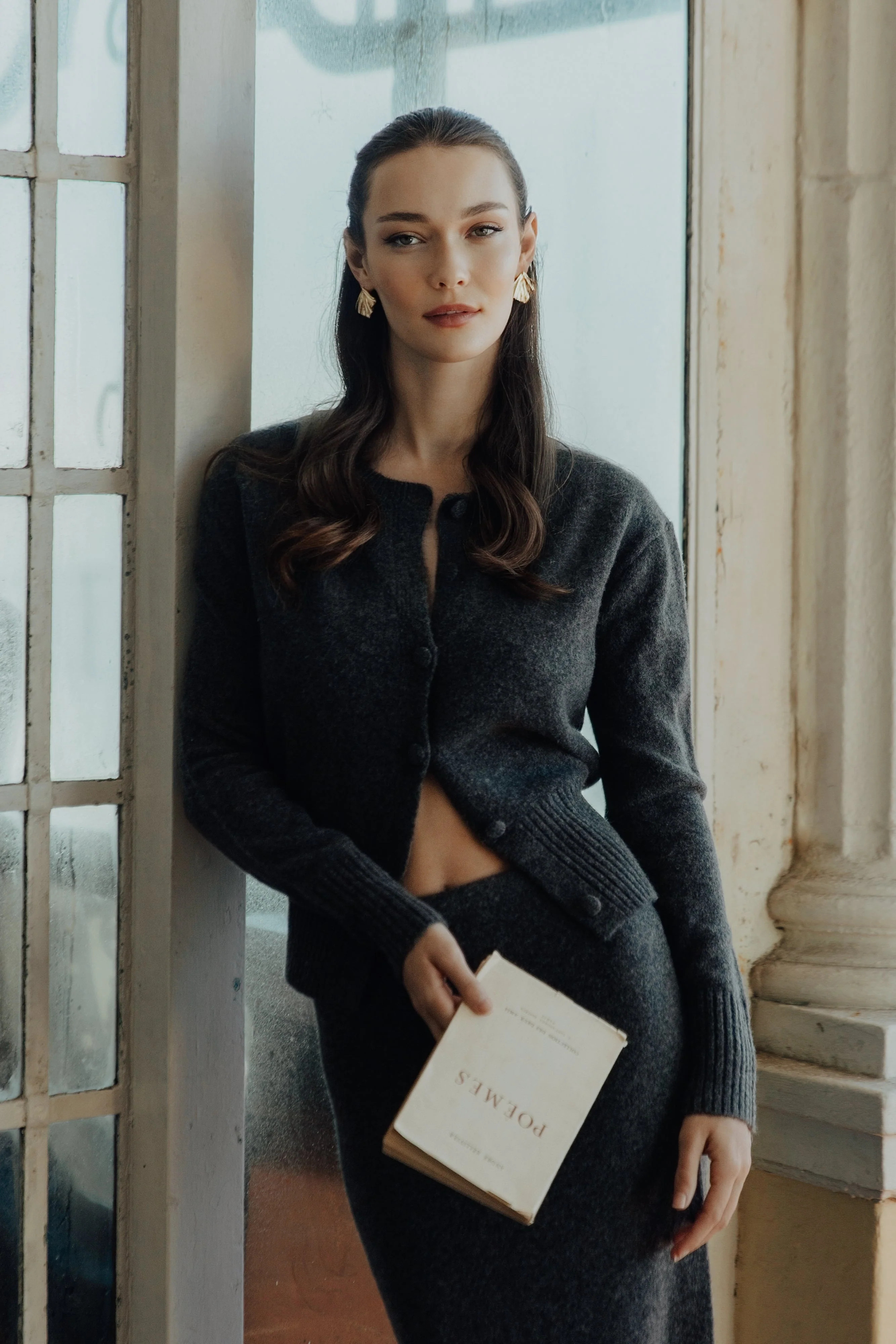 Genevieve Oversized Knit Cardigan - Charcoal Marle | MESHKI US