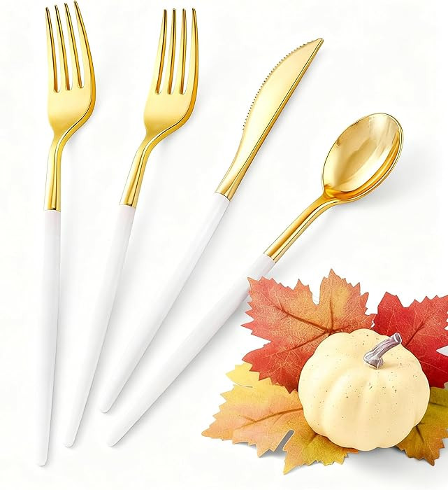 SUT Gold Plastic Silverware, 160Pcs Gold Utensils Set Disposable, 80 Gold Plastic Forks, 40 Gold ... | Amazon (US)