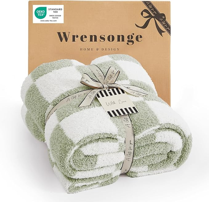 WRENSONGE Checkered Throw Blanket, Sage Green Soft Cozy Fluffy Hand Made Throw Blankets for Couch... | Amazon (US)