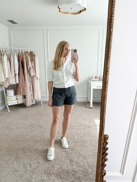 Love the style and fit of these walmart shorts! I have them paired with this cute cardigan sweater and my favorite white tennis shoes! Wearing size 4 in the shorts and small in the top. Casual outfits // spring outfits // summer outfits // daytime outfits // summer shorts // Walmart finds // Walmart fashion  // white tennis shoes 

#LTKSeasonal #LTKStyleTip #LTKFindsUnder50