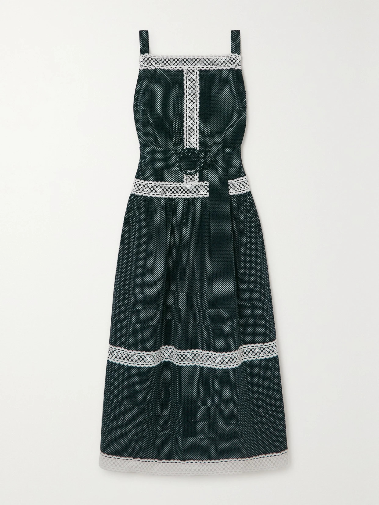 Erdem - Eris Belted Lace-trimmed Polka-dot Cotton-poplin Midi Dress - Blue | NET-A-PORTER (US)