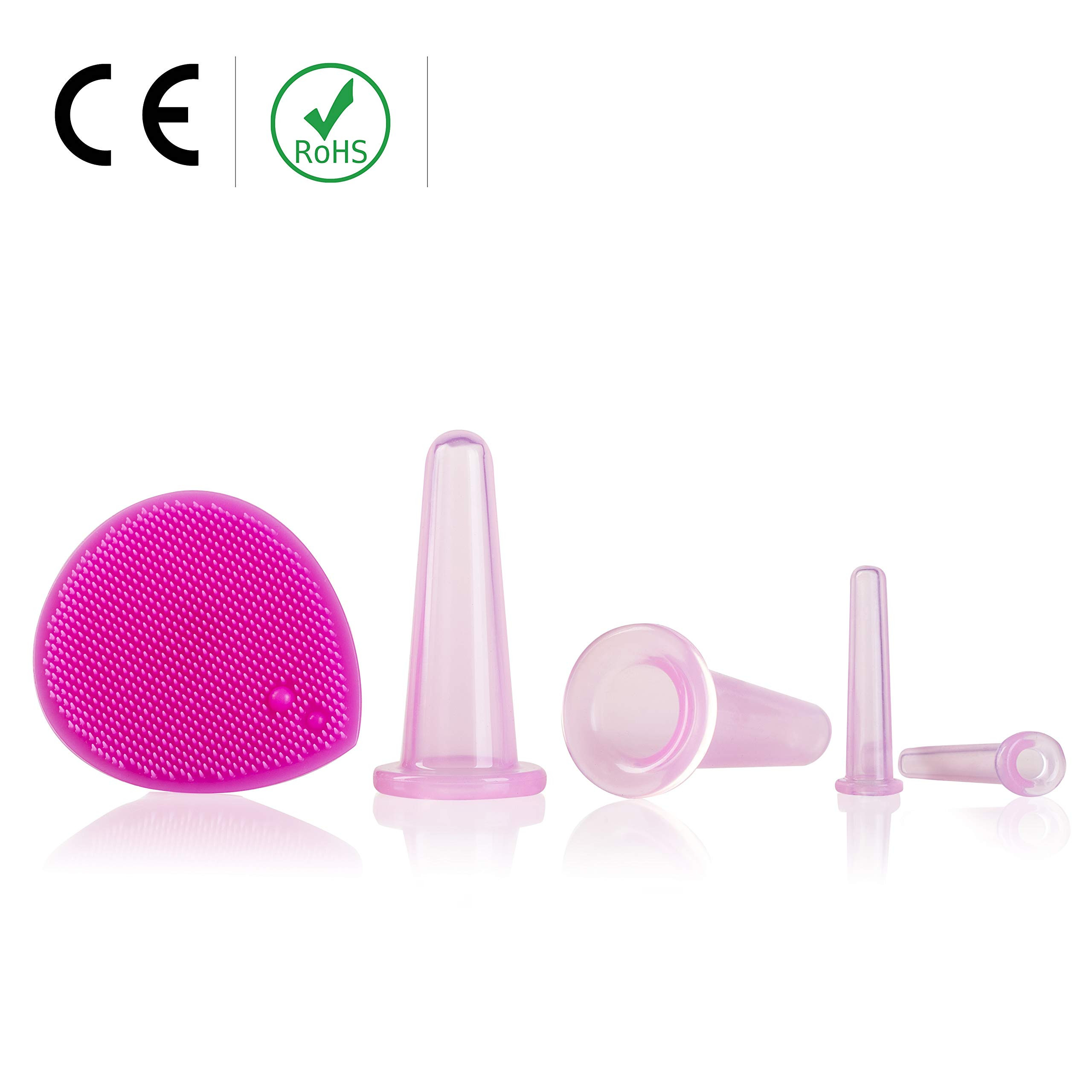 Cupping Therapy Sets - Face Cupping Set - Double Chin Reducer - Facial Cupping System - Silicone Massage Cups - Cupping for Cellulite Kit - Ideal to Shape your Cheeks and Chin - by Sandine (Pink) | Amazon (US)