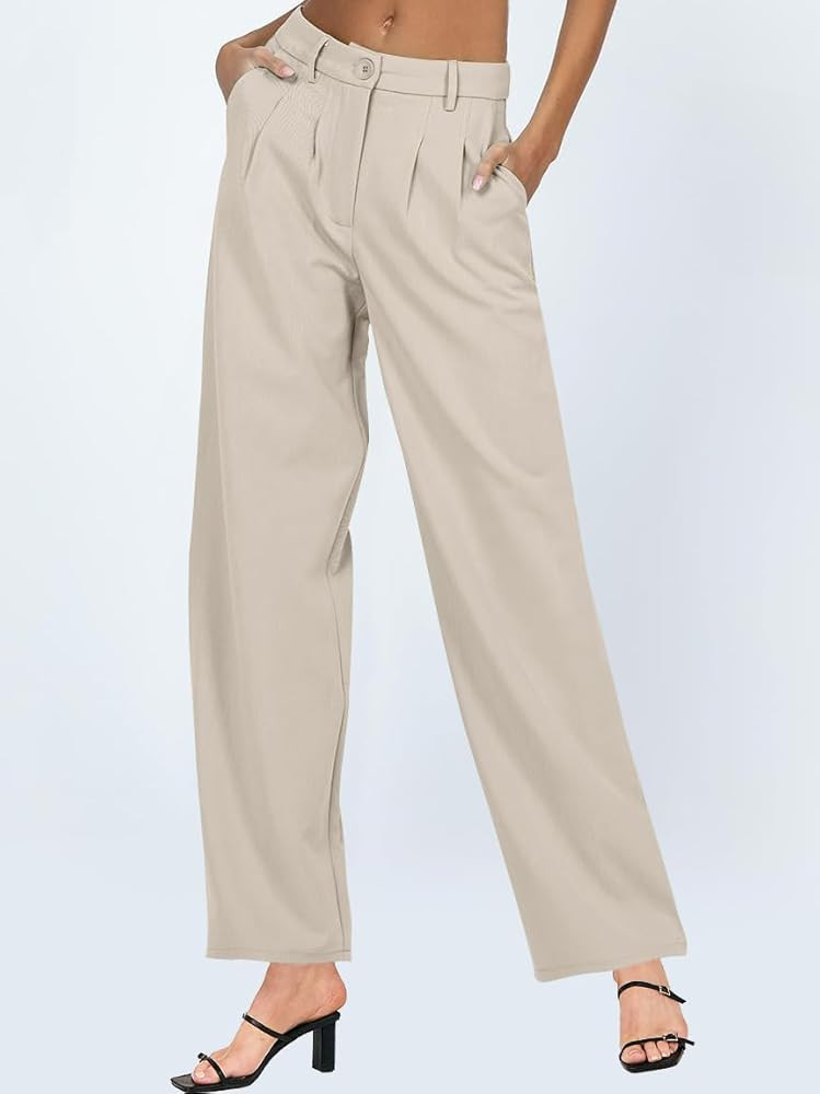 ANRABESS Women's Wide Leg Pants High Waisted Business Work Trousers Long Straight Suit Pants Slac... | Amazon (US)