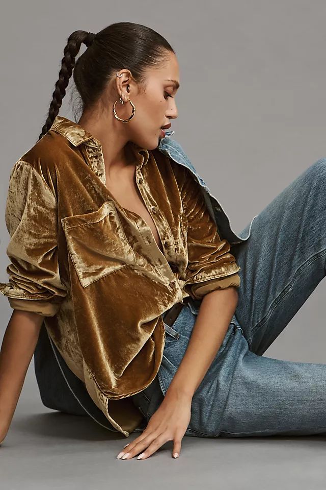 Pilcro Relaxed Velvet Buttondown Shirt | Anthropologie (US)