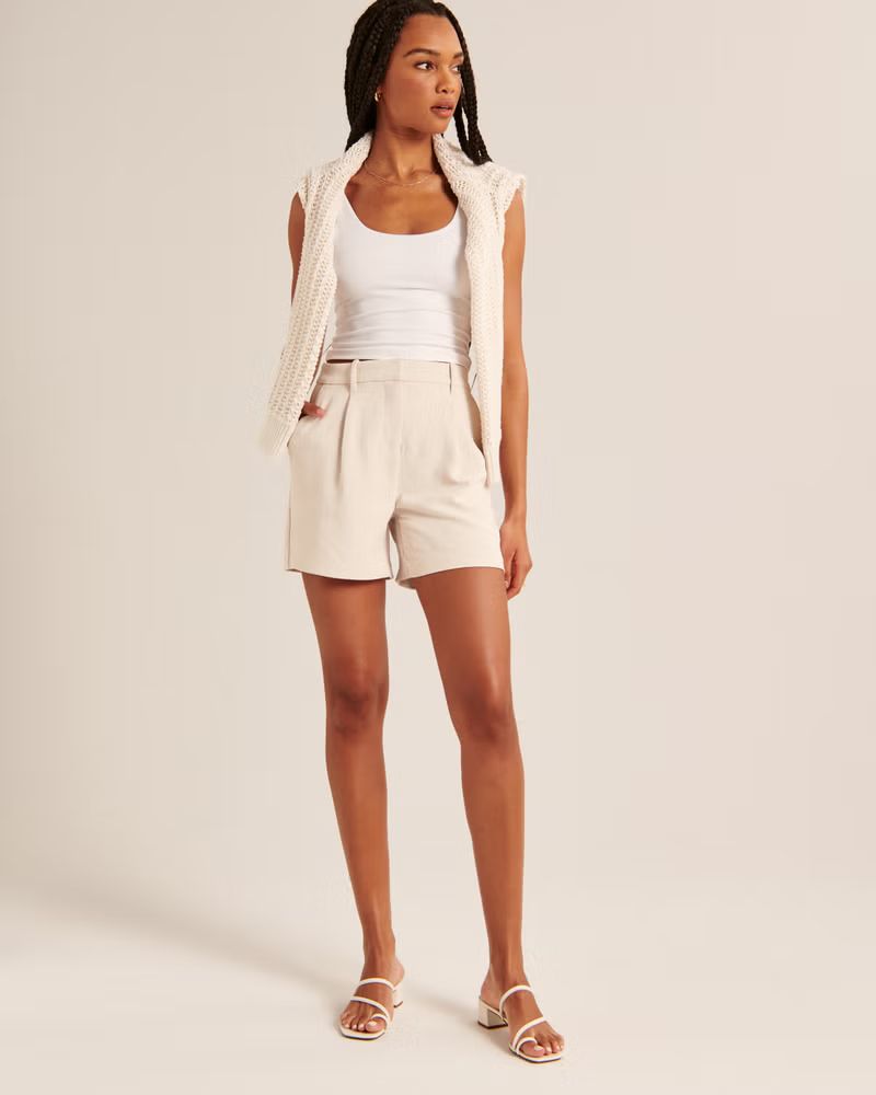 Women's High Rise Premium Crepe Tailored Short | Women's Bottoms | Abercrombie.com | Abercrombie & Fitch (US)