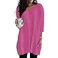 Womens Tunic Tops for Leggings with Pockets Vneck 3/4 Length Sleeve Shirt Casual Long T-Shirts S-... | Amazon (US)