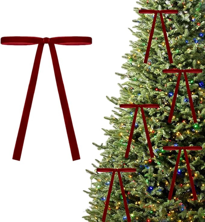 24 Pcs Red Velvet Bows for Christmas Tree, Bow Ornaments for Christmas Tree, Vintage Velvet Ribbo... | Amazon (US)