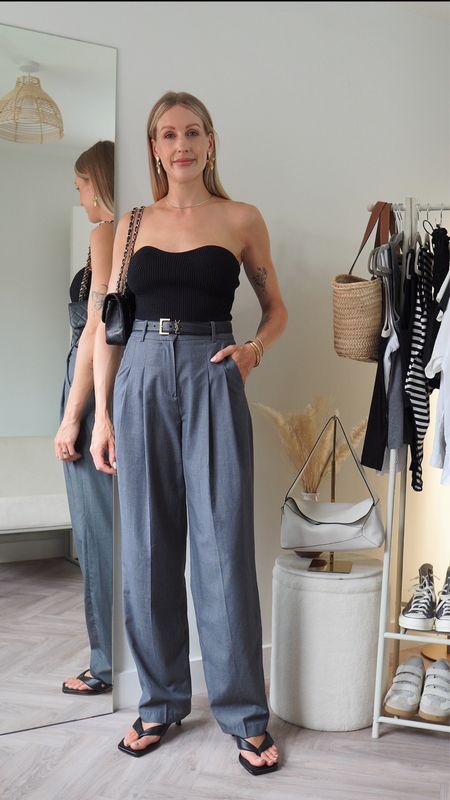 Grey trousers outfit - bandeau top - summer capsule wardrobe - smart casual 

#LTKeurope #LTKworkwear