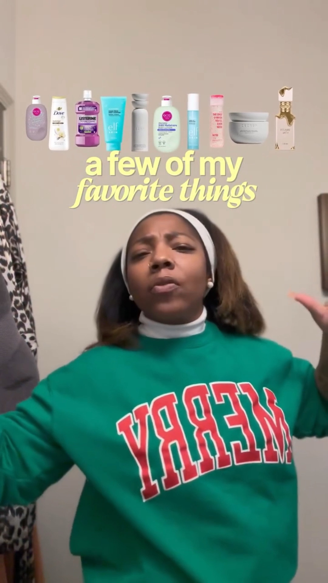 Vlogmas Day 22 | a few of my favorite things!

@eosproducts caramel cashmere and creme de pistachio shea better lotion
@elfcosmetics holy hydration moisturizer and cleaner
@dove warm vanilla + sweet cream body wash 
@salt.xo v-wash
@listerine total care mouthwash
@cecred moisturizing deep conditioner + clarifying shampoo/scalp scrub
@lataffaa Eclaire