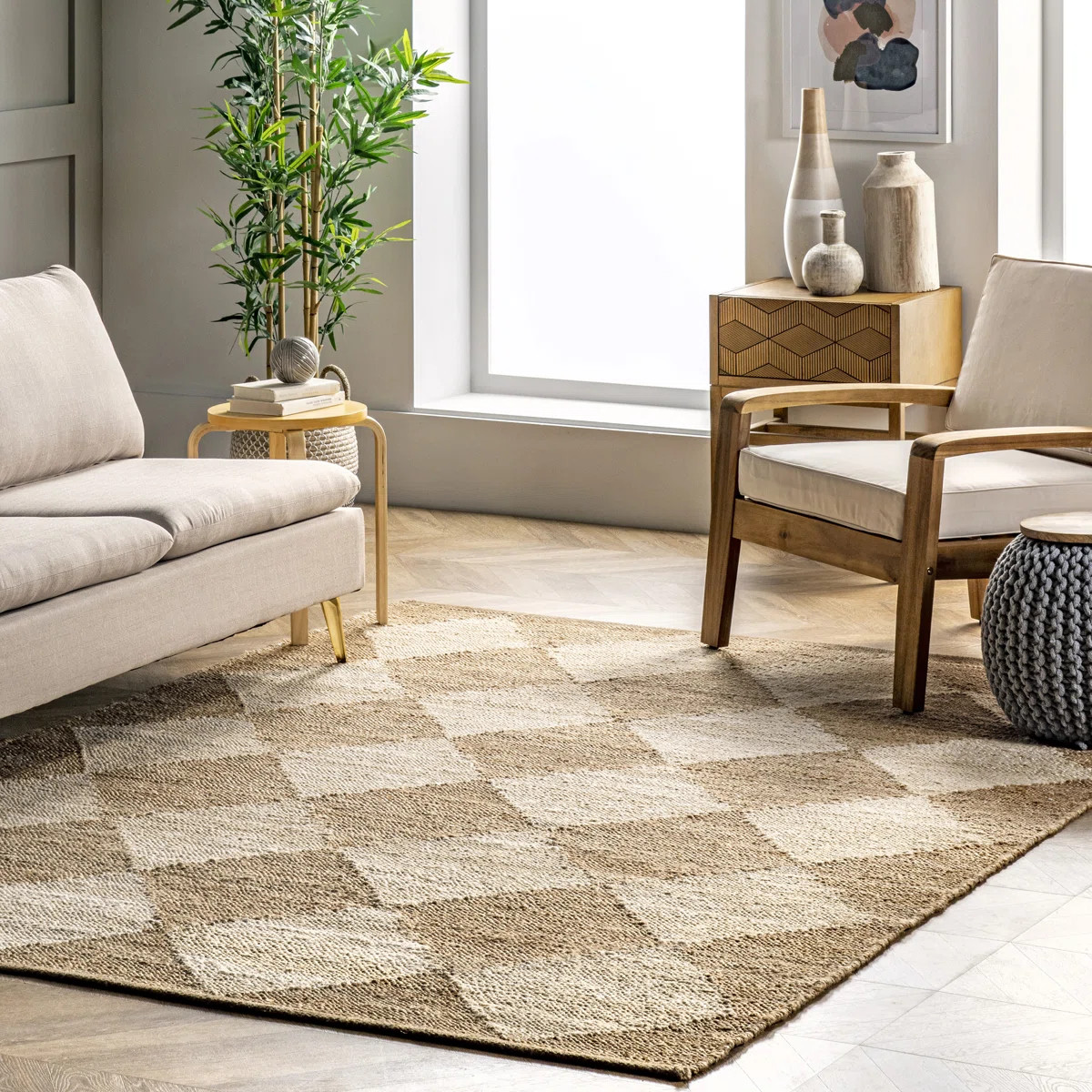 Godelinde Diamond Checkerboard Jute Natural Area Rug | Wayfair North America