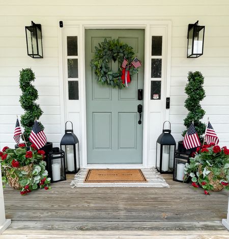 Easy patriotic front porch. 

My plants are my porch are all from @nearlynatural and need zero water, sun or maintenance- perfect if you don’t have a green thumb or forget to water like o do.  And you can save 30% off sitewide this weekend with code: 

#LTKSaleAlert #LTKHome #LTKSeasonal