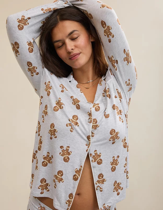 Aerie Real Soft® Piping Long Sleeve PJ Top | Aerie