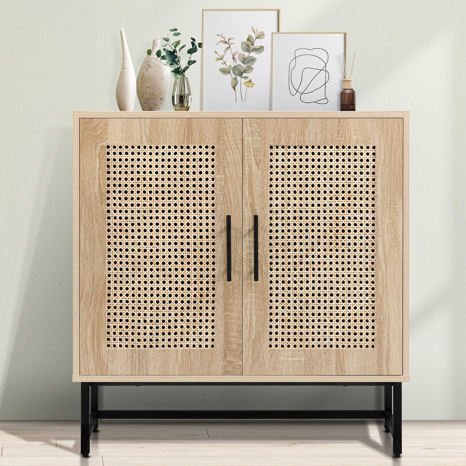 KFO Storage Cabinet with Handmade Natural Rattan Doors, Rattan Cabinet Sideboard Buffet Cabinet, ... | Amazon (US)
