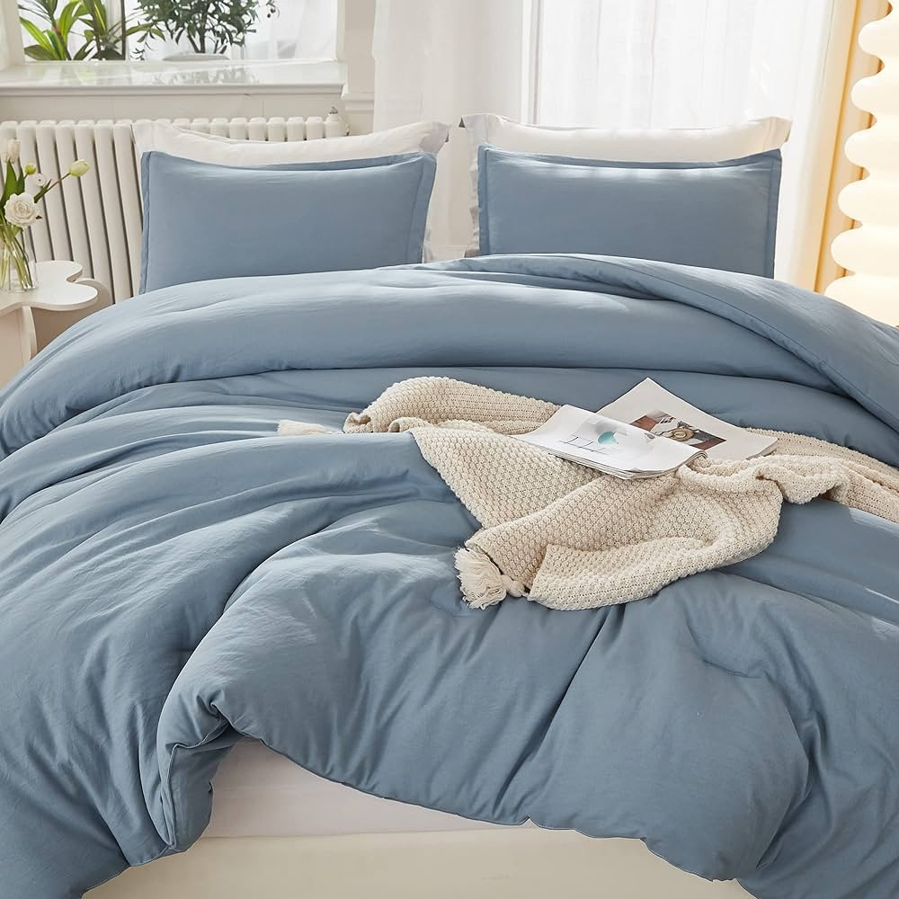 Litanika Grayish Blue Comforter Set King Size, 3 Pieces Lightweight Solid Bedding Comforter Set, ... | Amazon (US)