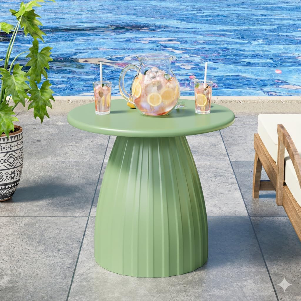 Round Metal Outdoor Patio Side Table, Steel Outdoor Accent Table, Small Patio End Table, for Gard... | Amazon (US)