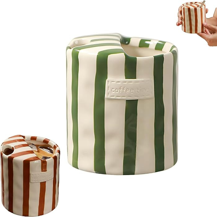 Retro Striped Hand-Painted Ceramic Mark Hand-Held Cup, Hand-Painted Striped Coffees Mug, Heat-Res... | Amazon (US)