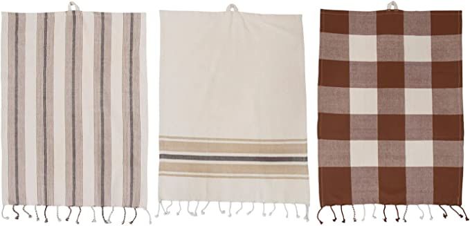 Bloomingville Woven Cotton Tassels (3 Styles) Tea Towels, 28" L x 18" W x 0" H, Multicolor | Amazon (US)