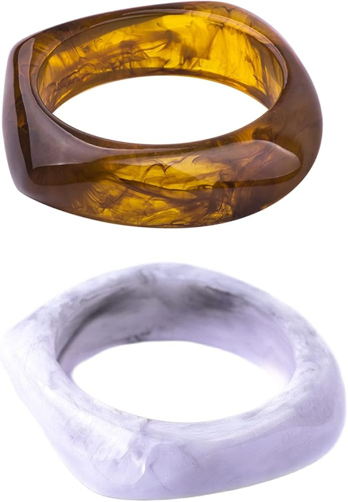 Pingyongchang Multiple Color Square Acrylic Resin Bangle Bracelet Resin Wide Irregular Geometric ... | Amazon (US)