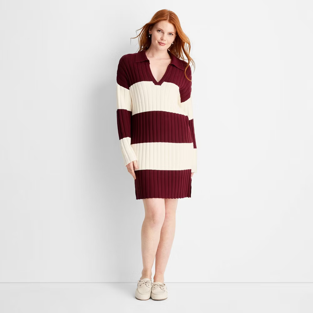 Women's Long Sleeve Rugby Mini Sweater Dress - Future Collective | eBay US