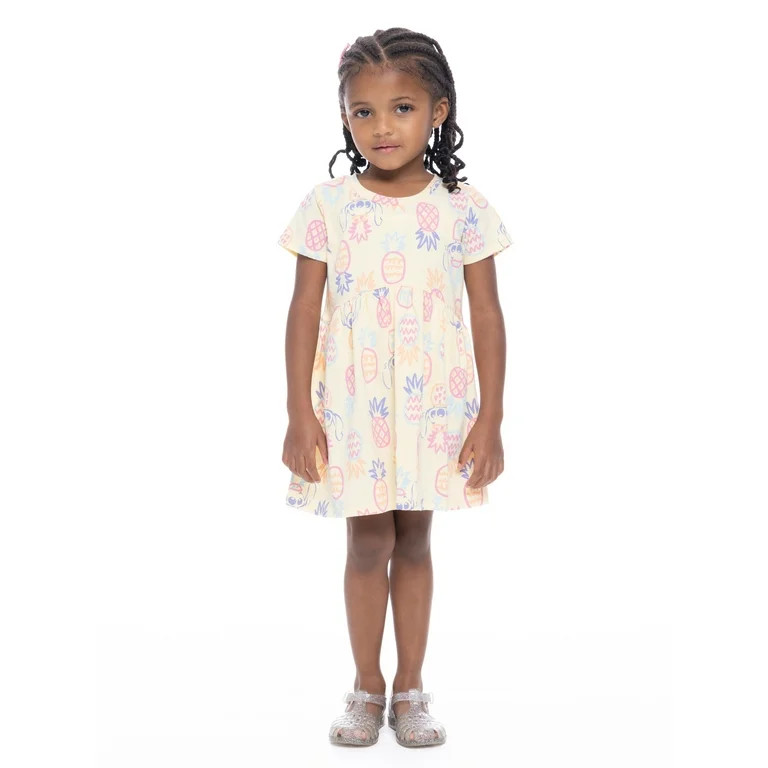 Lilo & Stitch Toddler Girl Allover Print Dress with Short Sleeves, Sizes 12M-5T | Walmart (US)