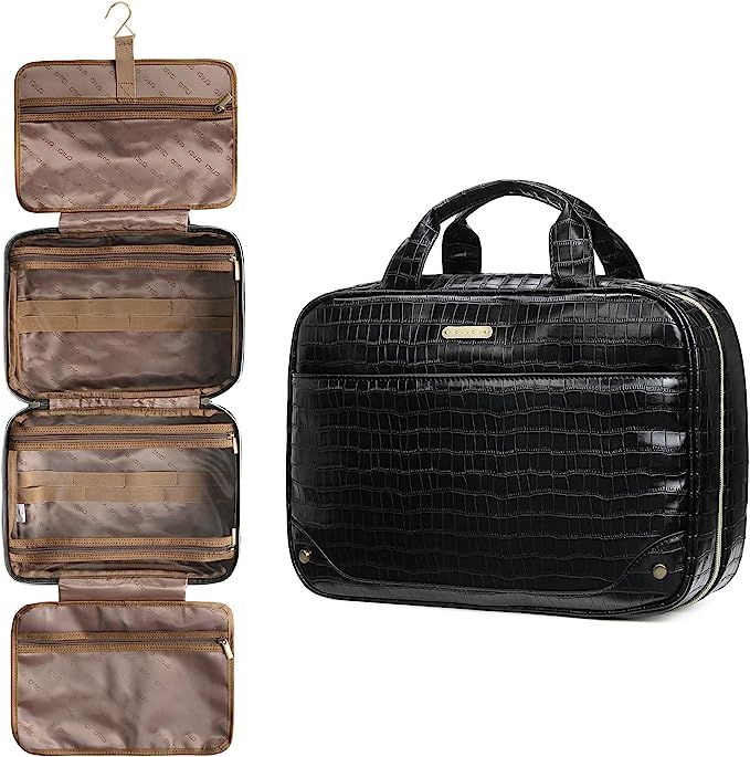 Amazon.com: CLUCI Toiletry Bag for women / men Leather Travel Bag Water-resistant Large Makeup Co... | Amazon (US)