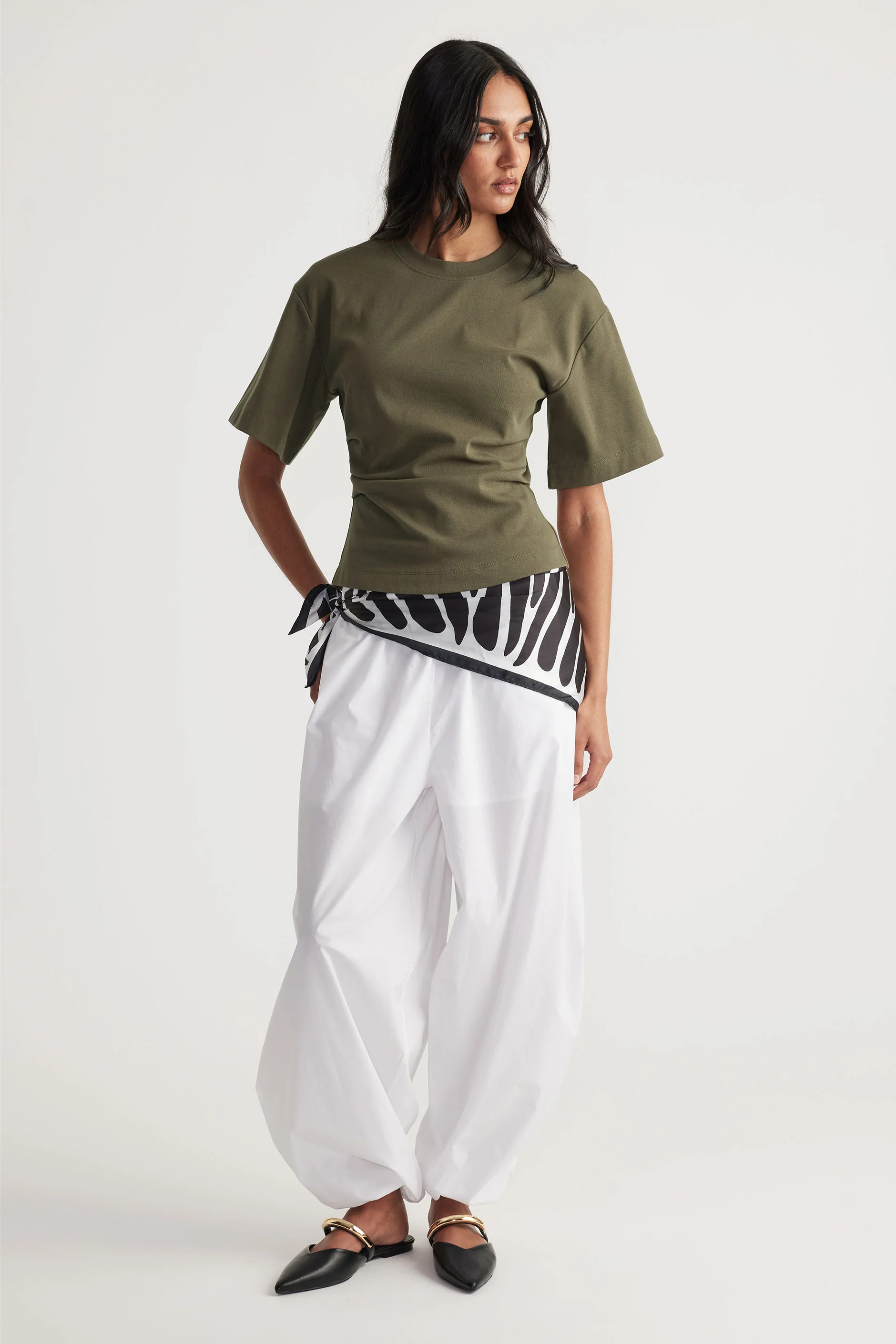 Amelia Pleated Waist Tee - Cypress Green | DECJUBA