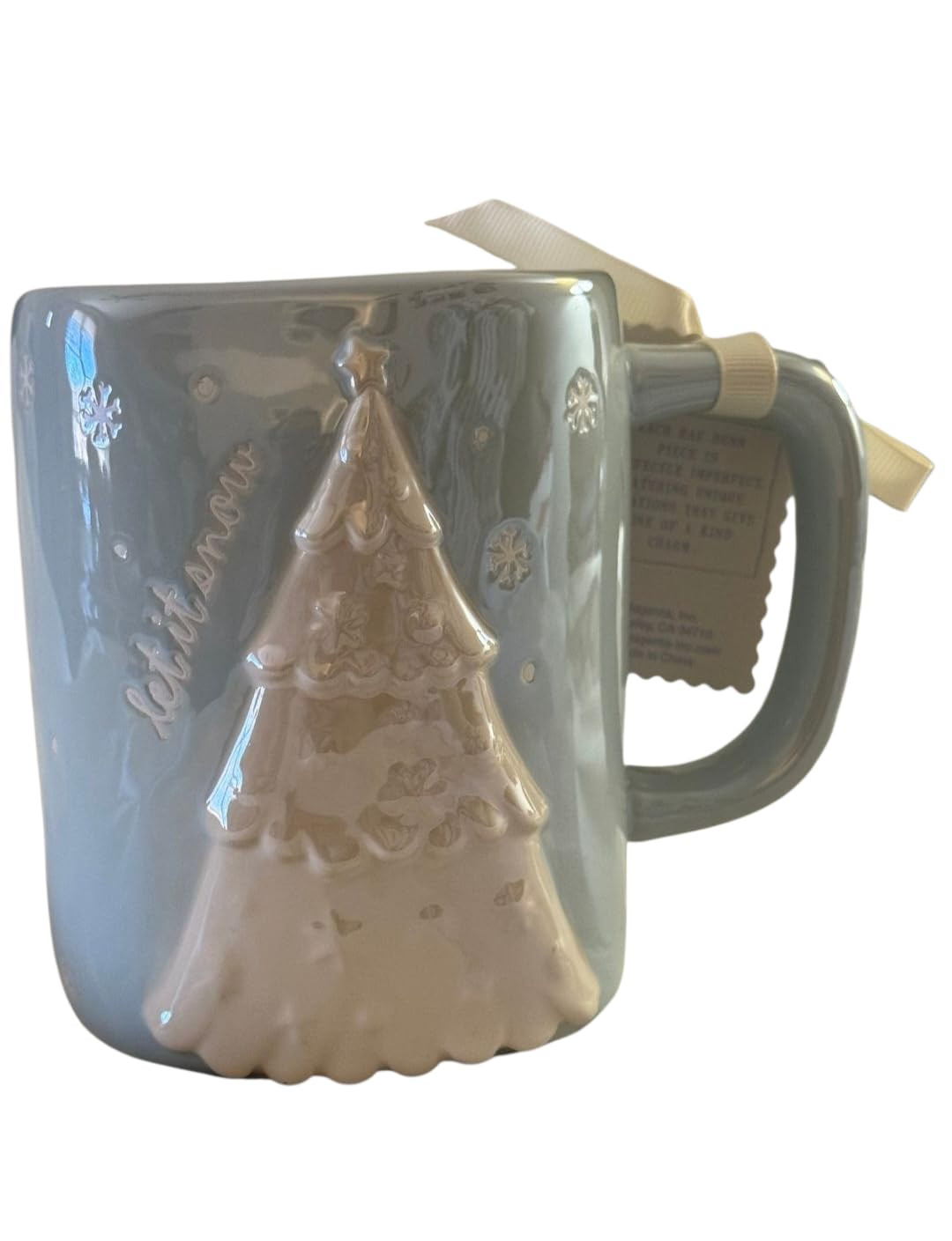 Rae Dunn Let it Snow ceramic coffee mug, winter tea cup. Blue iridescent mug with snow covered ch... | Amazon (US)