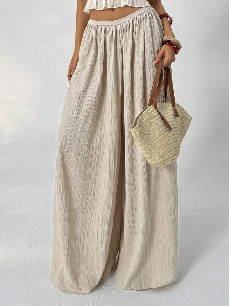 Aloruh Loose Textured Casual Wide Leg Pants, Summer Resort Wear,Fall Women Clothes | SHEIN