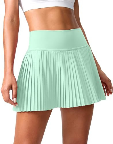 SANTINY Pleated Tennis Skirt for Women with Pockets Shorts Women's High Waisted Lightweight Athletic Golf Skorts Skirts for Casual(Light Green_S) | Amazon (US)