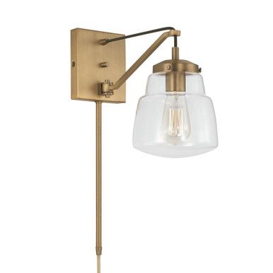 Dillon Wall Sconce, 1-Light, Aged Brass, Clear Glass, 18.5"H (642711AD-518 9NXZY) | Lighting Reimagined