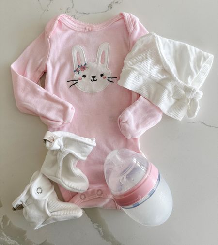 Adorable baby bunny onesie paired with knotted cap and sock booties. Loving this for summer! Linking similar bunny outfits that are in stock 

#LTKbaby #LTKstyletip #LTKSeasonal